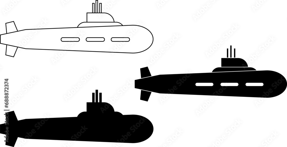 outline silhouette submarine icon set
