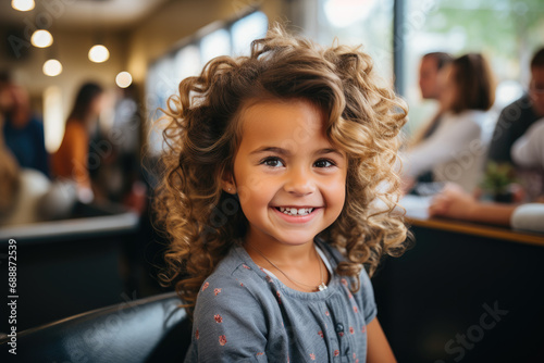 Young little girl posing in the restaurant