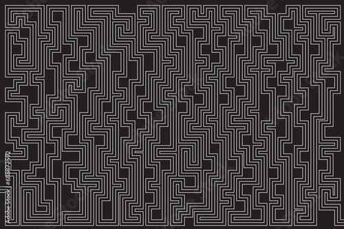 Abstract of background vector. Design labyrinth of line white on black background. Design print for illustration, textile, puzzle, magazine, cover, card, background, wallpaper. Set 5A photo