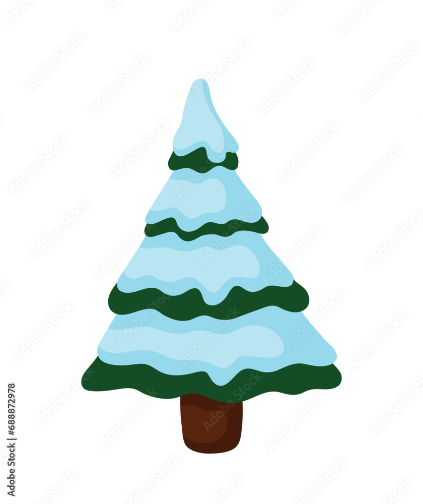 Winter Tree with Snow in Animated Cartoon Flat Vector Illustration Winter Tree with Snow in Animated Cartoon Flat Vector Illustration