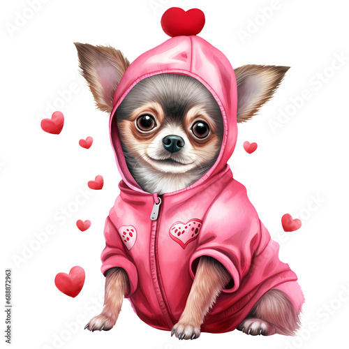 Cute Chihuahua Valentine Pink Watercolor Clipart Illustration © pisan
