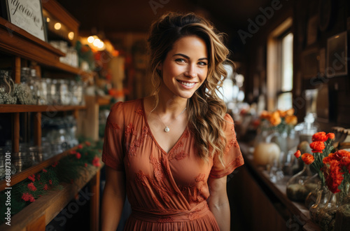 Close up of brunette model girl in restaurant