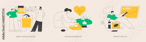 Inactive lifestyle problems abstract concept vector illustrations.