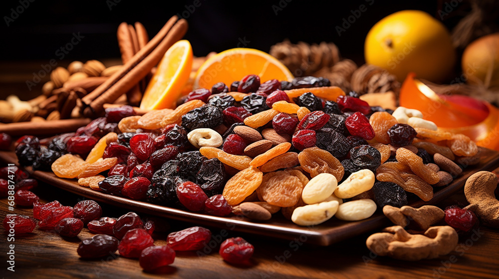 dried fruits and nuts - obrazy, fototapety, plakaty 