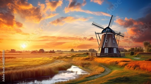 Windmill Majesty in the Golden Fields of Holland