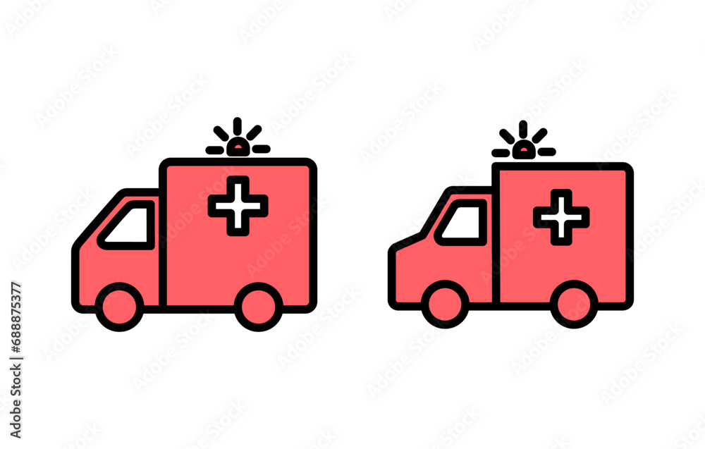 Ambulance icon set illustration. ambulance truck sign and symbol. ambulance car