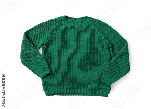Stylish green knitted sweater isolated on white, top view © New Africa