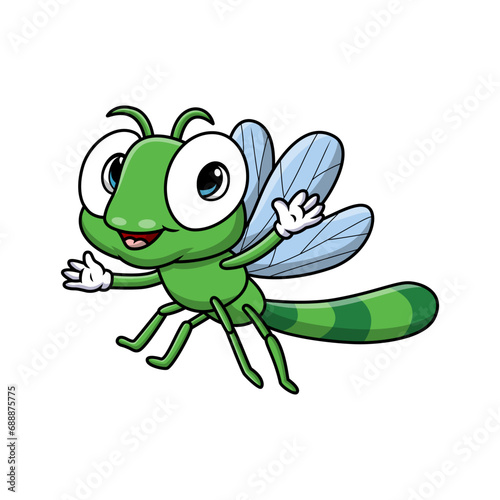 Cute dragonfly cartoon on white background