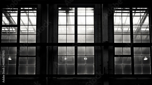 Abandoned factory or prison windows, black and white color, background