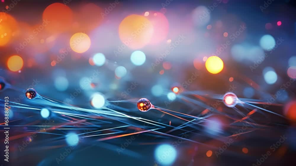 Closeup of a flurry of photons being released in all directions as an electron decays to a more stable energy level in an atom.
