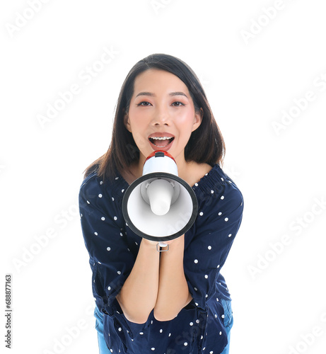 Young Asian woman with mega...