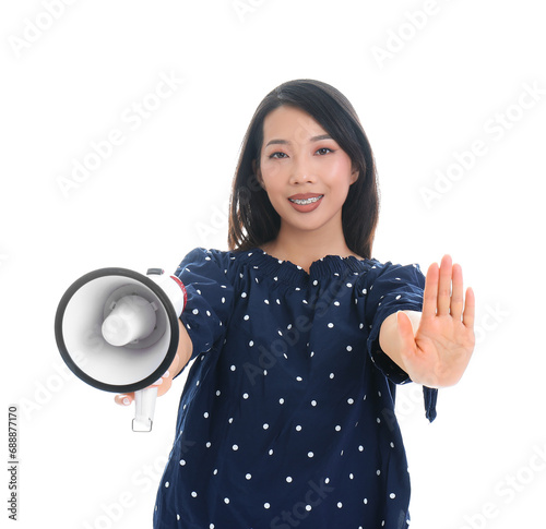 Young Asian woman with mega...