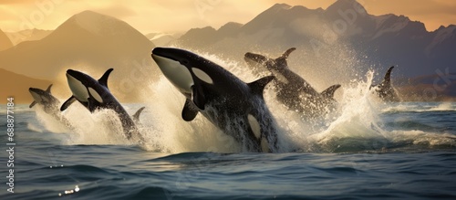 Hunting of sea lions by killer whales in Patagonia, Argentina. photo