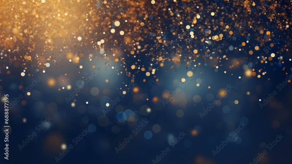 Christmas abstract background with dark blue and golden particles - obrazy, fototapety, plakaty 