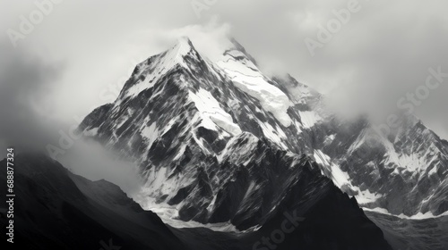 Rugged snowy mountain peak, black and white color © keystoker