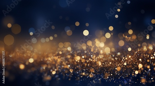 Christmas abstract background with dark blue and golden particles