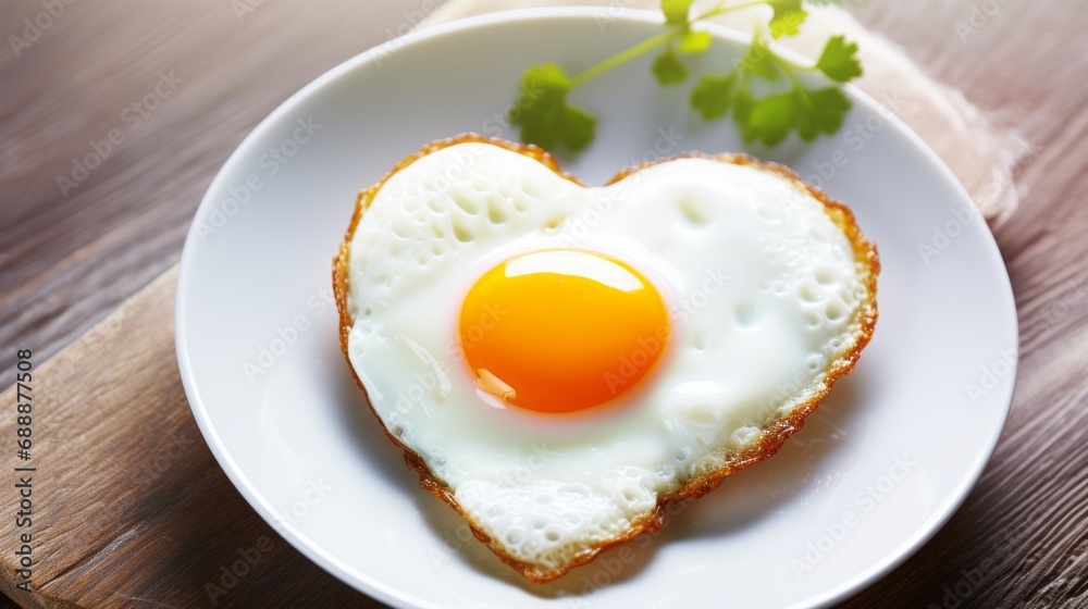 A fried egg in the shape of a heart on a plate A fried egg in the shape of a heart on a plate