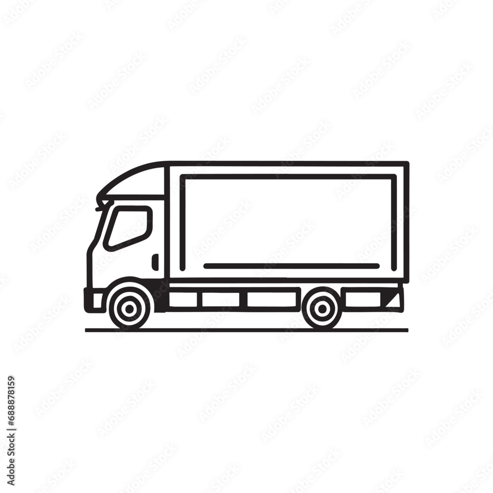 line illustration of delivery, shipping, box truck
