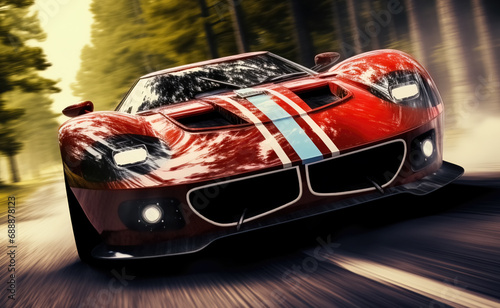 Red Sports Car Racing Through the Track at High Speed © VGV
