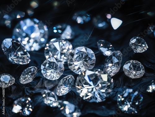 Elegant Opulence: Diamonds Shine on a Black Background, Exuding Luxury and Glamour in Their Sparkling Brilliance.