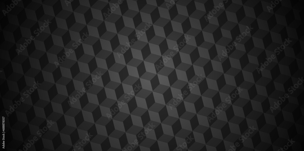Fototapeta Modern black and gray geometric block cube structure mosaic tile square background. Seamless geometric pattern abstract background. abstract cubes geometric wall or grid backdrop hexagon technology.