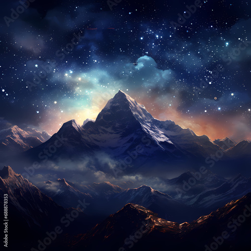  A night sky filled with stars above a mountain range.