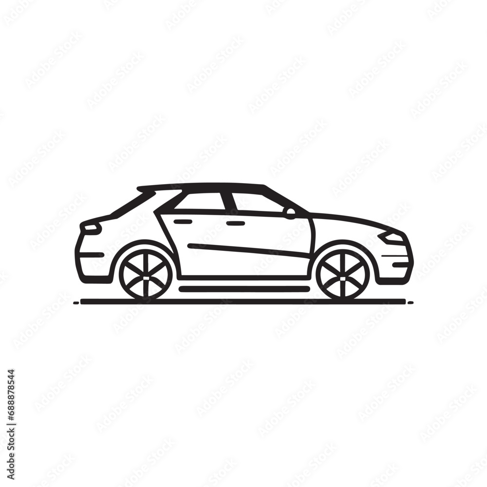 line illustration of hatchback car, coupe car