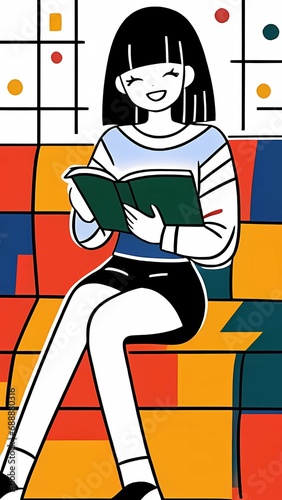 A cartoon illustration of a girl reading