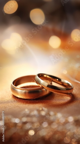 Luxury couple of gold wedding rings. Wedding invitation