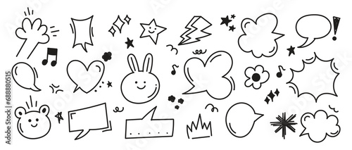 Set of cute pen line doodle element vector. Hand drawn doodle style collection of arrow  speech bubble  crown  flower  scribble.