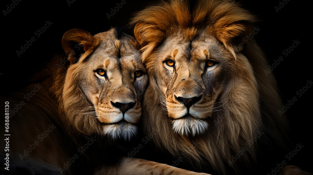 African Lion couple, AI Generative.