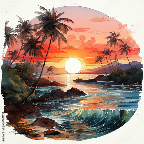 twilight paradise seascape rest resort dawn palm shore wave sunrise dusk horizon relax 