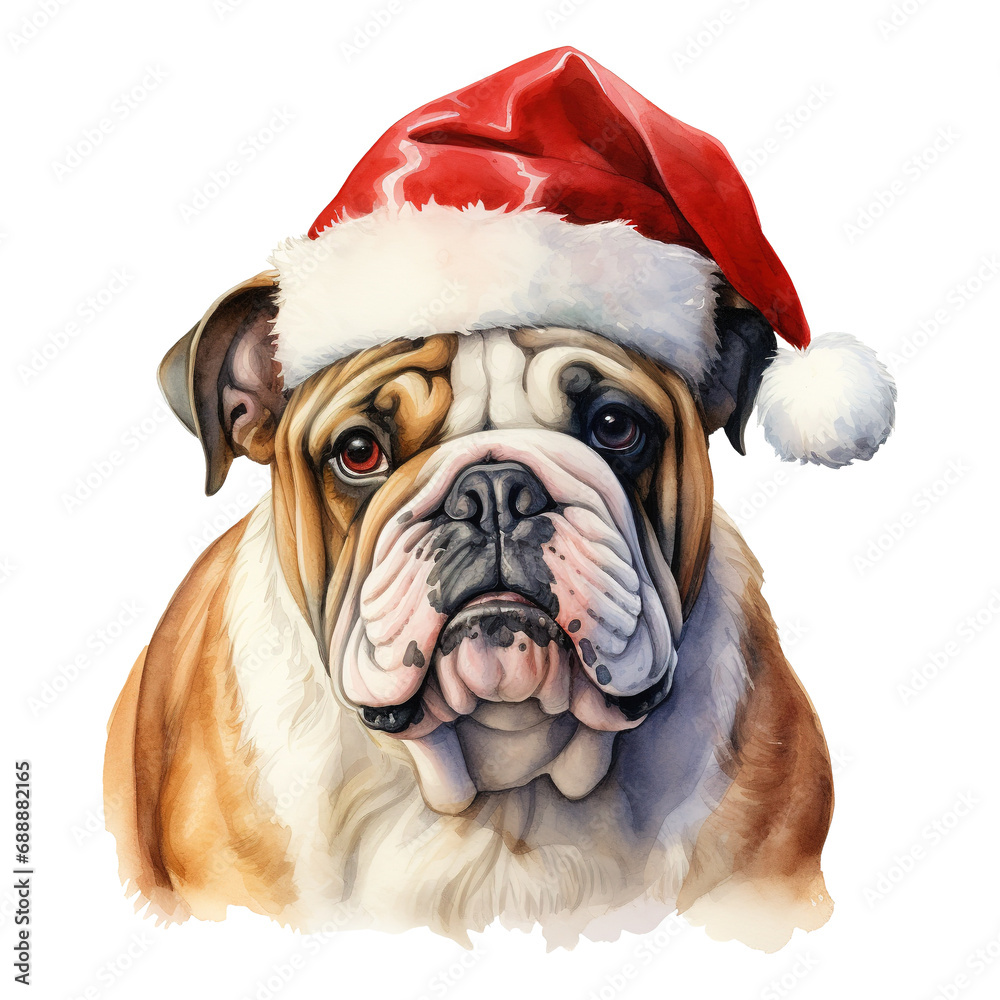 Bulldog Wearing a Santa Hat. AI generated image Bulldog Wearing a Santa Hat. AI generated image
