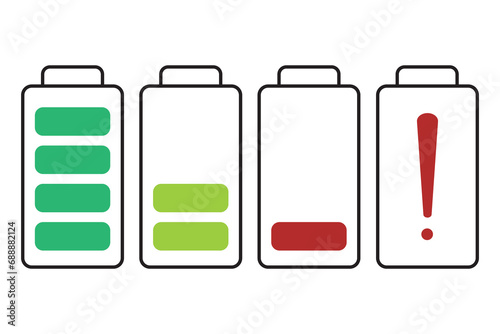 Battery charge level indicator. Set of battery charge indicators. Vector illustration photo