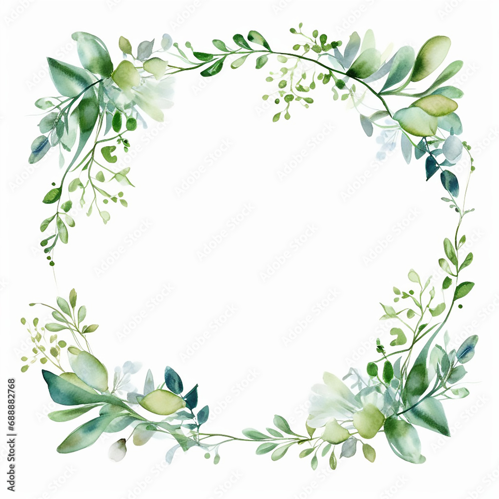 invitation painting postcard herb print watercolor wedding greenery romantic round border 