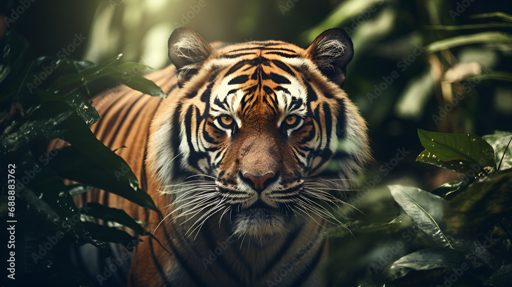 Jungle Majesty. Capturing the Intense Gaze of a Dangerous Striped Predator.AI Generative 