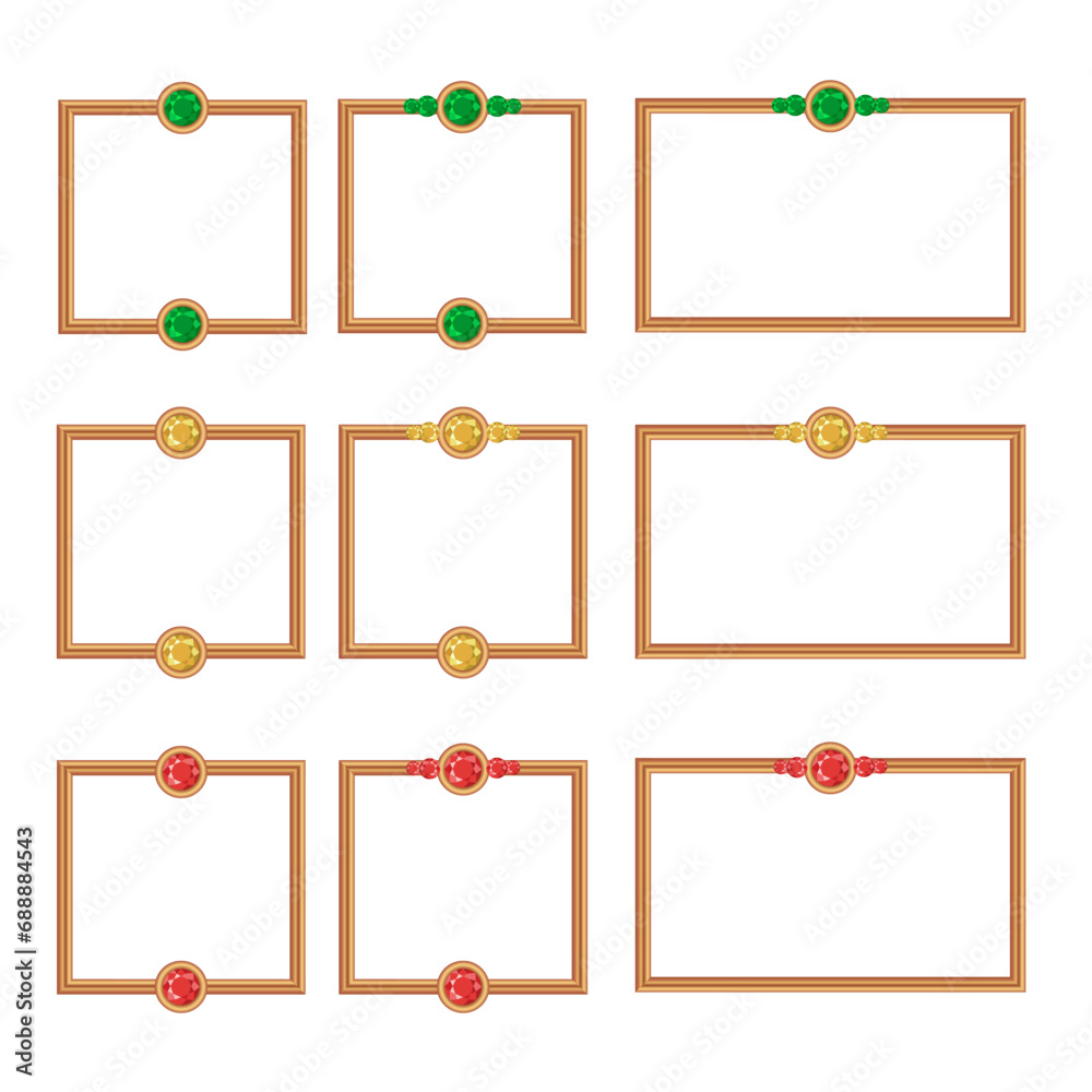 Set of bronze rectangular and square empty game frames with green ...