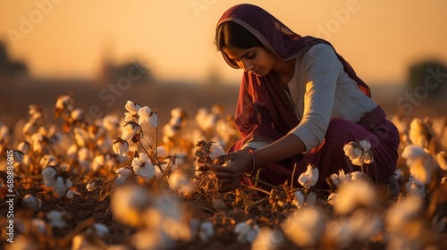 Sustainable Harvest: A Glimpse into Indian Women's Contribution to Cotton Farming - A Traditional Scene of Hardworking Women Cultivating Crops in the Rural Farmlands.

