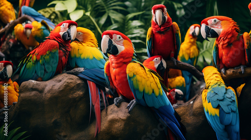 Beautiful colorful parrot in nature habitat, AI Generative.