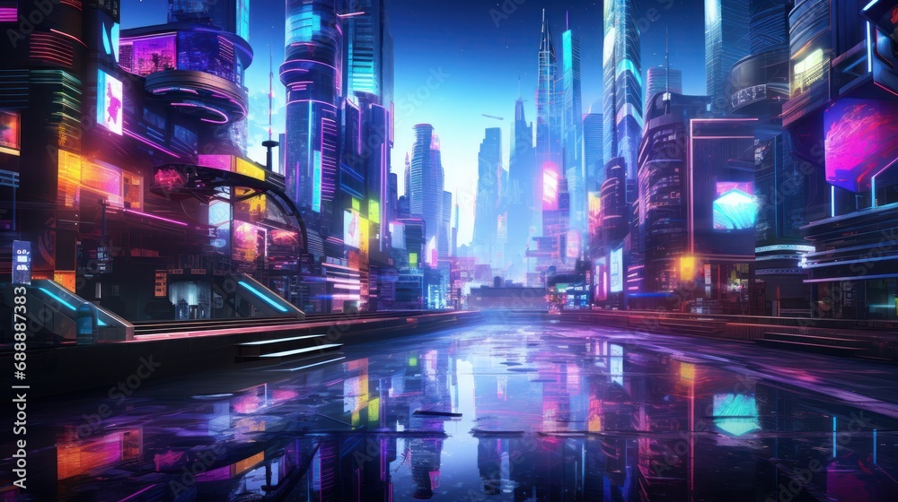 Neon-Lit Futuristic Cityscape at Night