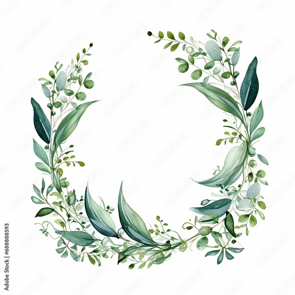 ornamental invitation postcard herb print watercolor wedding greenery romantic poster round 