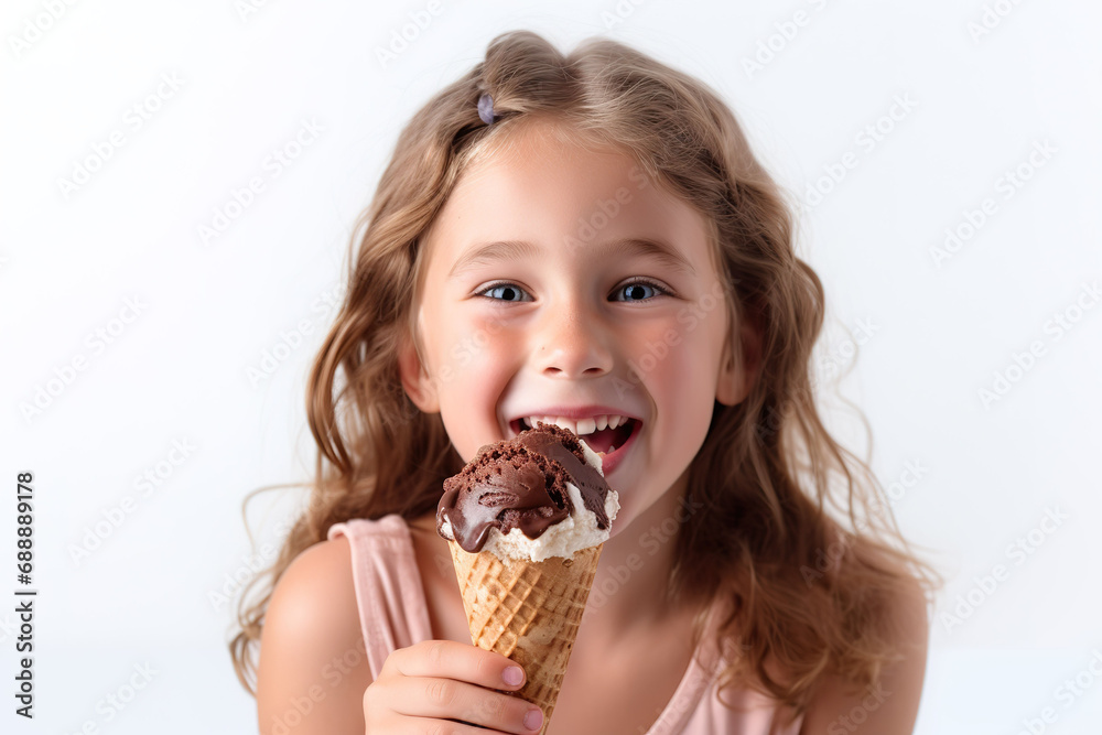 A happy young caucasian girl holding ice cream cone. A happy young caucasian girl holding ice cream cone.