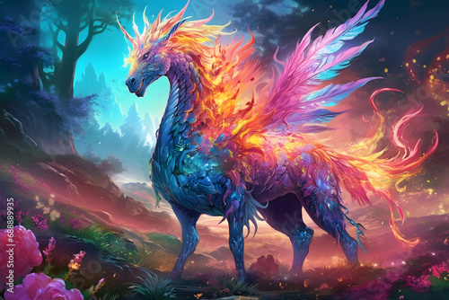 An illustration of a mythical creature, such as a unicorn photo