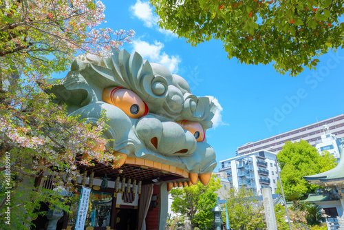 Namba Yasaka-jinja one of Osaka’s most distinctive places of worship with gigantic lion head-shape building with huge open mouth that swallows evil spirits photo