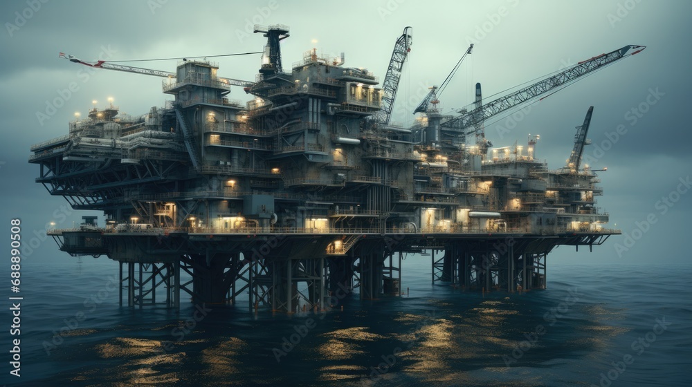 Fototapeta premium Offshore oil and Gas processing platform, Concept of exploration and petroleum production industry in the sea.