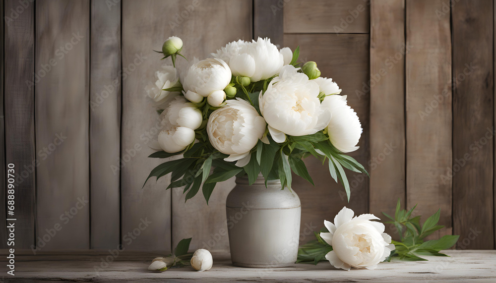 Peonies White bouquet rustic scene Peonies White bouquet rustic scene