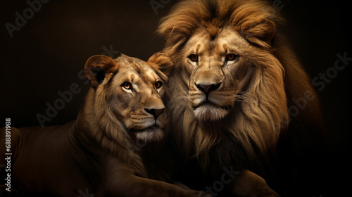 African Lion couple, AI Generative.