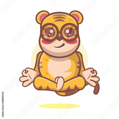 cute tiger animal character mascot with yoga meditation pose isolated cartoon