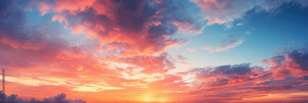 Panoramic Sunset Sky with Clouds Background: Ultra-Sharp Photography in Wide Angle. Captivating Nature's Canvas