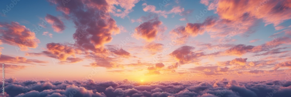 Panoramic Sunset Sky with Clouds Background: Ultra-Sharp Photography in Wide Angle. Captivating Nature's Canvas